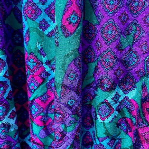 Vintage Silk Blouse Size 16 Anne Crimmins for Umi Collections 90s Purple Print - Picture 10 of 12